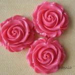 3pcs - Large Rose Cabochons - Honeysuckle Pink -..
