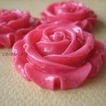 3pcs - Large Rose Cabochons - Honeysuckle Pink -..