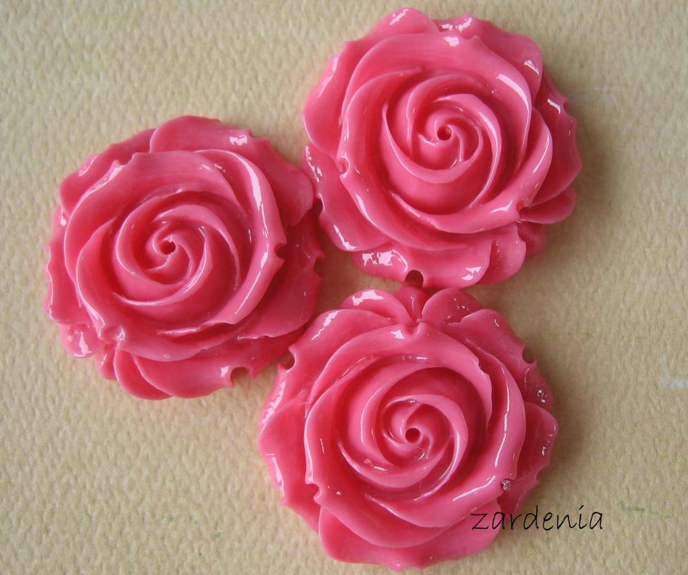 3pcs - Large Rose Cabochons - Honeysuckle Pink - 31mm - Zardenia