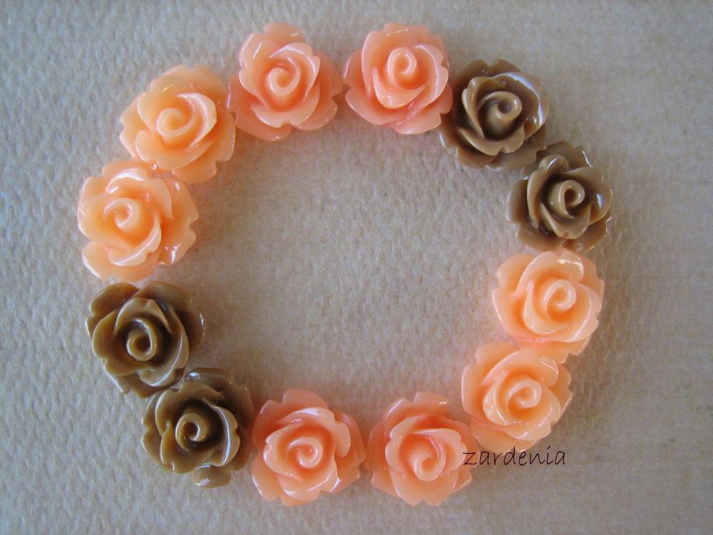 12pcs - Mini Rose Flower Cabochons - 10mm - Resin - Tangerine Latte - Cabochons By Zardenia