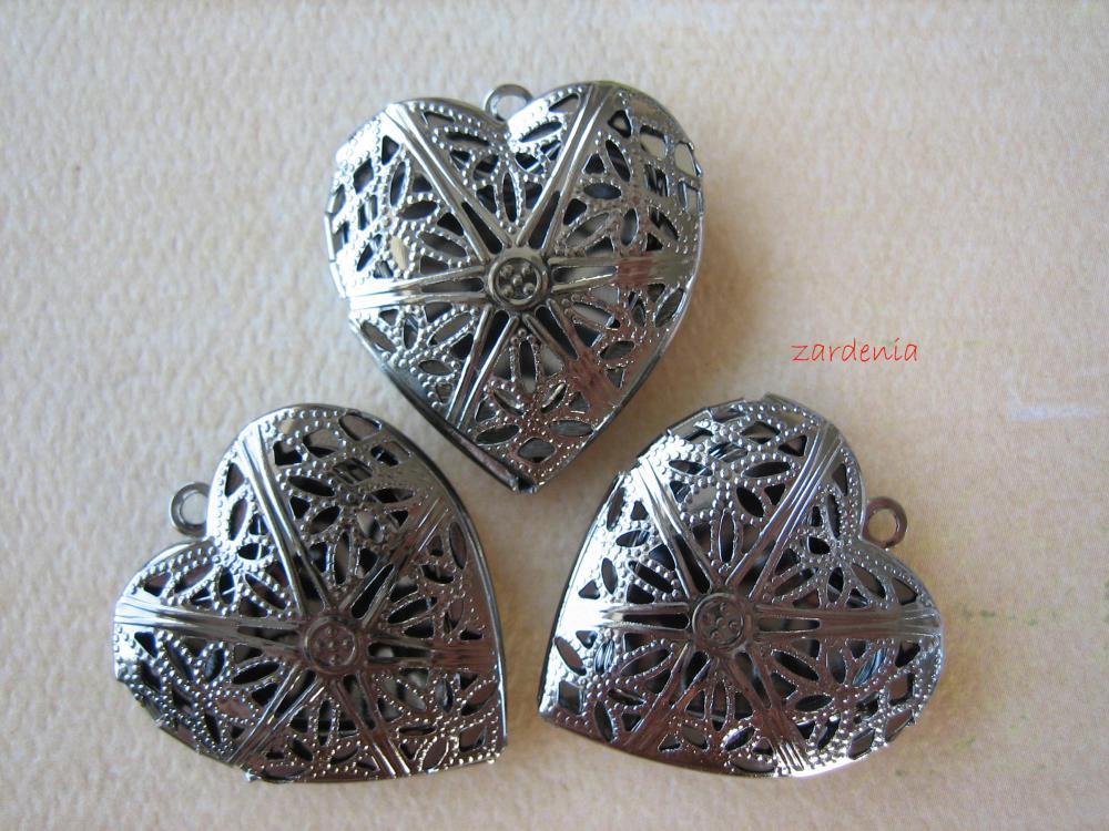 3PCS - Gunmetal - Heart Pendant Settings - 28x25x7mm - Jewelry Findings by ZARDENIA