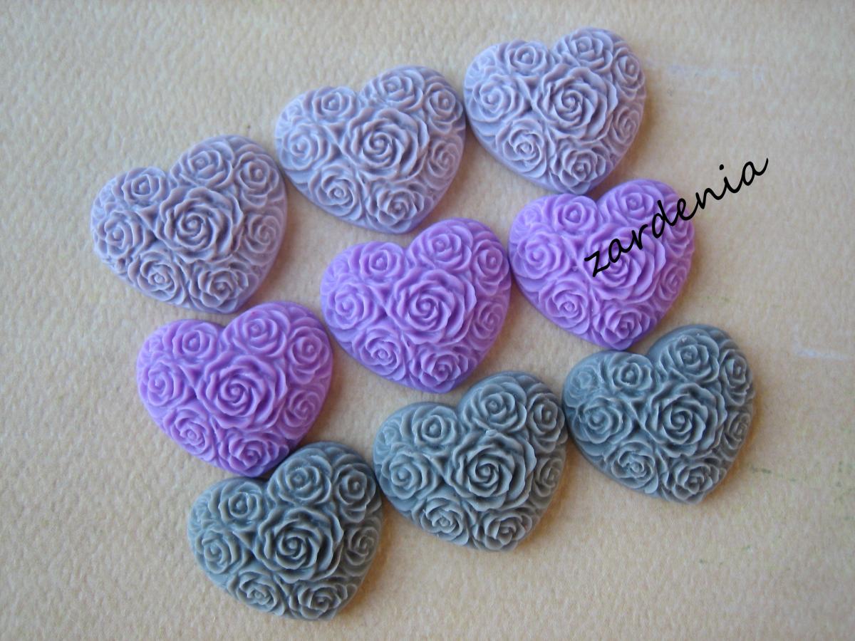 9PCS - Heart Flower Cabochons - Resin - Lilac, Lavender and Gray Mix - 19x21mm - Cabochons by ZARDENIA